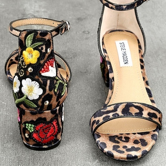 Steve Madden Inca Leopard Multi Embroidered Ankle Strap Heels woman’s size 7.5 - Picture 3 of 11